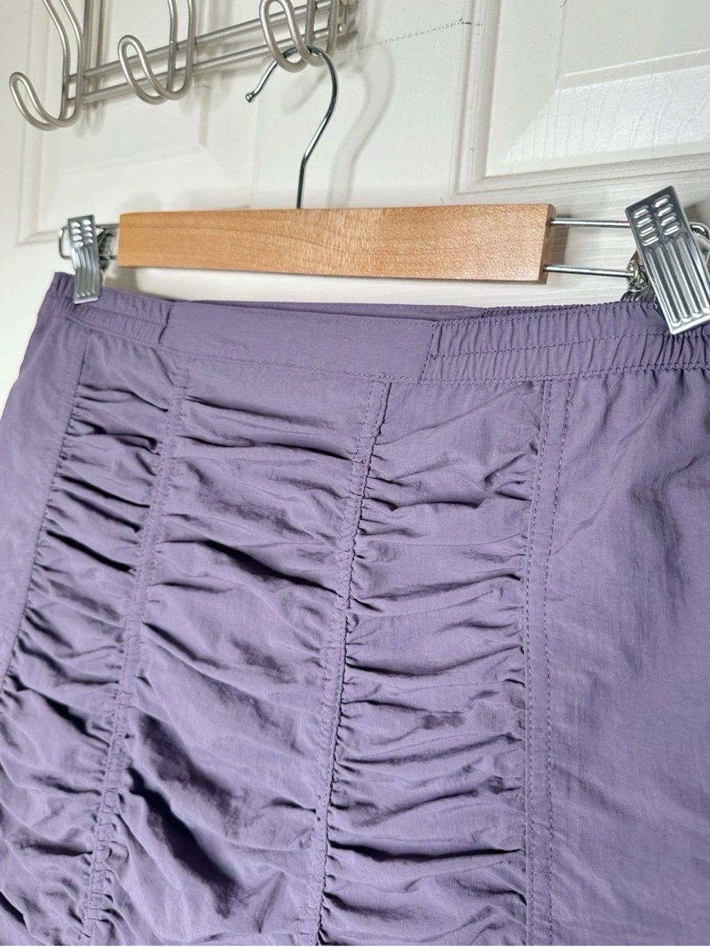 Hanna For La Journee Nylon Ruched Parachute Skirt Zip Pockets Purple Size Small - Picture 4 of 10